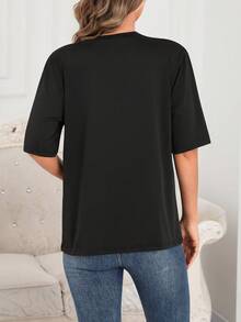 CRAYON SHINCHAN 1pc Women's Crayon Shin-Chan Milk Silk Soft & Skin-Friendly Minimalist Cartoon Print Pullover Sweatshirt, Spring/Summer Short Sleeve - Black - View 2