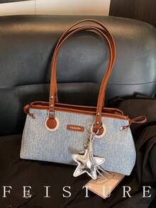 1个时尚撞色腋下包，大容量女士通勤包，带吊坠，适合女孩、女士、大学生、职场新人及上班族，非常适合工作、商务、通勤和上学使用。 - 棕色 - 查看 10