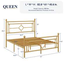 Allewie Full/Queen Size Metal Platform Bed Frame With Victorian Vintage Headboard And Footboard/Mattress Foundation/Under Bed Storage/No Box Spring Needed/Noise-Free/Easy Assembly, Gold - 金色 - 查看 7