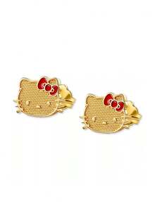 SANRIO 1 Đôi bông tai Hello Kitty mạ vàng 18k bằng thép không gỉ, đính nơ men đỏ, quà tặng cho nữ và thiếu niên. - Loại bướm - Xem 2
