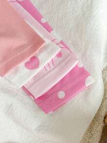 4pcs Baby Girls' Cute Long Sleeve Footie Rompers - Rainbow, Polka Dot And Heart Prints, Soft Knit Fabric, Ideal For Spring/Summer Casual Wear - Multicolor - View 4