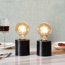 4PCS Table Lamp Battery Powered 7" Tall Cordless Lamp Light Simple Design With Edison Style Bulb Great For Holiday Event Table Decor - màu đen - Xem 4