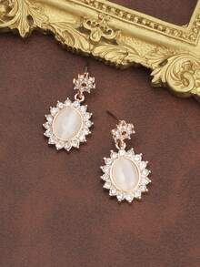 1 paire de boucles d'oreilles géométriques vintage élégantes, esthétique haut de gamme, inspirée de la nature - Multicolore - Voir 3