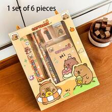 6pcs Capybara Astronaut Themed Stationery Set | Cute Stationery Set, Cute Pencil Case Set, Fun Design, Suitable As Holiday Gift And Student Reward, Ideal For Back To School Season - Multicolor - View 9