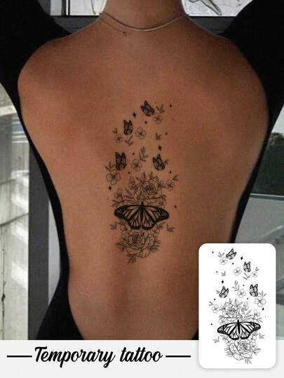 Herbal Temporary Tattoo Stickers That Last For 7-14 Days, Ink Butterfly Pattern, Waterproof, Sweatproof, Washable, Non-Reflective, Simulated Tattoos On Arms And Shoulders, Suitable For And Fashionable People
