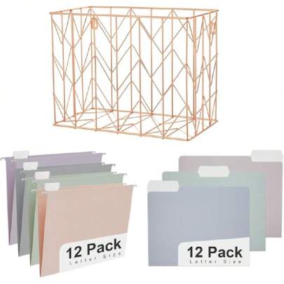 1 Pack Rose Gold Hanging File Folder Organizer, 12 Pack Colored Hanging File Folder, 12 Pack Color File Folder Letter Size Metal File Kit File Folder Filing Basket, Morandi Color,37596230