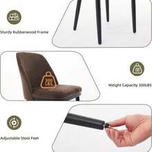 High-Capacity Velvet Dining Chairs, Set Of 2: 330 Lb Load, Curved Backrest & Thick Cushion For Kitchen And Dining Room - Color: Linen | Brown - View 4