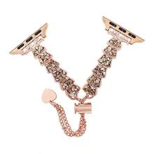 全新表带，兼容 4/5/6/7/8/SE，新款手镯式表带，女士银色手镯式表带，采用钻石花朵设计，搭配螺旋金属表带，兼容 38/40/41/42/44/45/46/49毫米表带，兼容 Ultra/SE/1/2/3/4/5/6/7/8/9/10系列，时尚优雅，适合日常、休闲、商务场合。