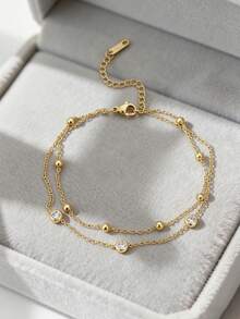 1pc Stainless Steel Rhinestone Beach Anklet, Fashionable And Charming For Women - Double Anklet - View 9