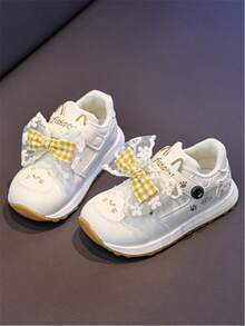 女童休闲白色运动鞋，2026春季新款中大码儿童防滑软底猫咪运动鞋，儿童滑板鞋 - 米色 - 查看 4