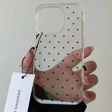 Black Dot Simple Large Hole Transparent Case For IPhone 17 Air 16 15 14 13 12 Pro Max/17 16 15 14 Plus 13 12 11 Pro/X/Xs Max, Shockproof Protective Soft Case, Fashionable Unisex Accessory, Holiday Birthday Gift R3T0 - 無色 - 查看 3