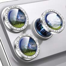 1 Set Of 3pcs Shiny Colorful Camera Lens Protector Film With Metal Ring, Compatible With IPhone 17/13/14/Pro/Max/15/16 Pro Max Applicable To Daily Shield, Office, Home Daily Shield Office Home Phone Camera Cover Sparkling Crystal Waterproof Shockproof Anti-Fall Scratch Resistant - Silver - View 1