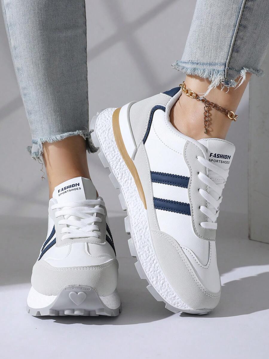 Women's Thick Sole Chunky Sneakers, Spring/Autumn New Commuting Platform Shoes - White - View 1