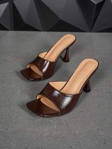 Dép lê gót nhọn mũi nhọn, dép bít mũi đơn giản đa năng cho mùa hè. - Cà phê nâu - Xem 1