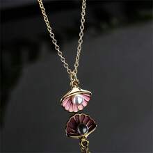 Seashell Pearl Pendant Necklace Gold Plated Boho Enamel Pink Blue Scallop Sea Shell Starfish Ocean Animal Chain Necklace For Women Hawaiian Summer Beach Holiday Fashion Jewelry Gifts - 粉色首飾套裝 - 查看 5