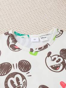 Disney 男童授权可爱米奇老鼠两件套 - 圆领无袖上衣和短裤，米奇图案，夏季休闲T恤，活泼时尚，透气面料，两件套，儿童短裤套装，小男孩两件套 - 杏色 - 查看 5