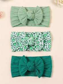 3条/套 绿色幸运草印花蝴蝶结婴儿发带，超柔软宽大，适合保护囟门、拍照、送礼、休闲、居家、度假、运动、复古、优雅、可爱、学院风等场合。 - 彩色 - 查看 13