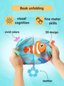 1件可爱3D圆尾布书早教玩具，3D认知耐撕咬婴儿玩具，适合作为新生儿礼物 - 彩色 - 查看 4