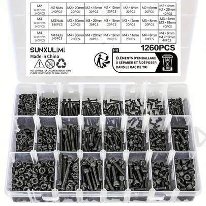 1260 piezas Surtido métrico de pernos - M2 M3 M4, 21 tamaños de 4 MM a 30 MM Pernos de cabeza hexagonal de acero aleado 12.9 chapados en zinc mejorados, juego de tuercas y pernos - Para proyectos DIY y uso industrial - Regalo ideal para mecánicos e ingenieros