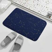 1pc 2D Flat Flannel Material Constellation Pattern Bath Mat - Non-Slip Soft Floor Mat With Golden Stars & Zodiac Signs, Navy & Golden Bathroom Rug For Bathroom, Kitchen, Entryway - Machine Washable Decorative Mat, Kitchen Flooring, Stylish Home Accessory, Durable Fabric - Multicolor - View 8