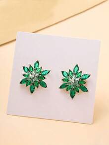 1 Par de Brincos de Luxo com Zircônia Cúbica em Formato de Floco de Neve, Joias com Gema Verde Esmeralda para Mulheres, Ideais para Festas e Eventos Noturnos, Feitos de Cobre, Hipoalergênicos e Resistentes à Oxidação, Ótima Opção de Presente - Ouro-Esmeralda - Ver 4