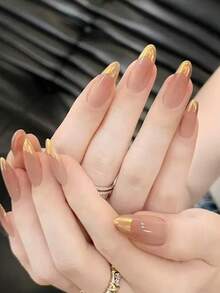 10片纯手工制作的长椭圆形美甲贴片，粉色魔镜粉美甲贴片，法式可爱，柔和闪光，气质优雅，适合女性和女孩，春夏秋冬，节日及日常使用。