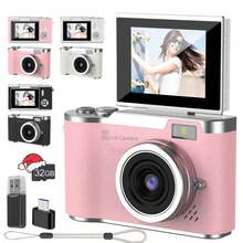 1080P高清便携式数码相机，高清摄影摄像相机，自动对焦，高像素，防抖，180°翻转屏带彩色滤镜，8倍数码变焦，适合成人初学者作为生日、新年和圣诞节礼物（800mAh可充电电池）