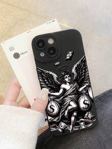 1美元堕落天使财富手机壳，翅膀与财富图案，哑光黑色软TPU防震保护套，暗黑天使财富街头风，全摄像头保护，兼容 17、13 Pro Max、Galaxy - 黑色 - 查看 5