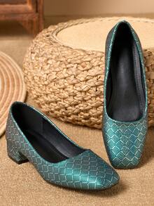 女士3厘米高跟布面时尚百搭平底鞋，绿色 - 綠色 - 查看 4