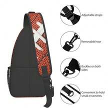 Football Print Sling Bag For Women Crossbody Bag Leather Texture American Football Pattern Sports Ball Sling Backpack For Men Rugby Ball Print Shoulder Bag Gym Sports Travel HiFKing Daypack - OrangeWhite - View 5
