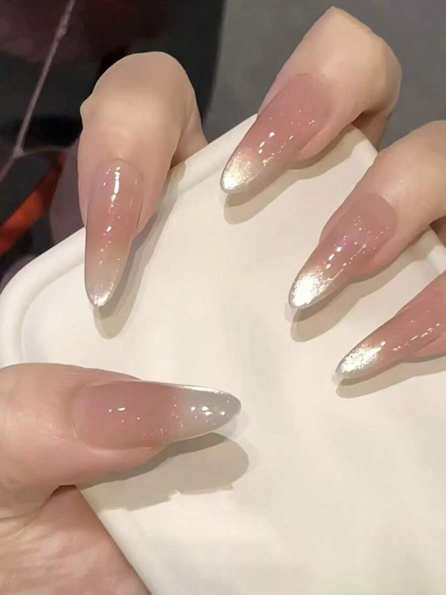 30片杏仁形美甲贴片,渐变猫眼可爱时尚法式/韩式美甲贴纸,新款时尚美甲贴片,包含1片果冻胶和1片防滑贴纸,适合派对、舞会、日常佩戴,可重复使用且可卸除,美甲用品 - 彩色 - 查看 1