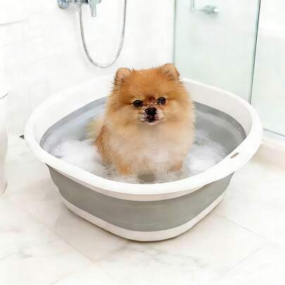 Foldable Pet Bathtub, Small Dog Bathing Tub With Drain, Collapsible Washing Basin, Laundry Basket, Universal Cat & Dog Bathtub