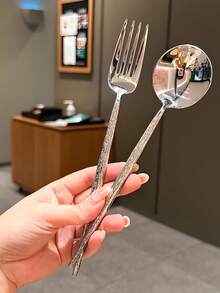 2/6/12 pièces Cuillères et fourchettes à dessert en acier inoxydable réutilisables avec motif portugais, convient pour remuer le café, la crème glacée, le gâteau, les restaurants, les fêtes, les mariages, les cafés, le thé de l'après-midi, les boutiques de desserts - Doré - Voir 1