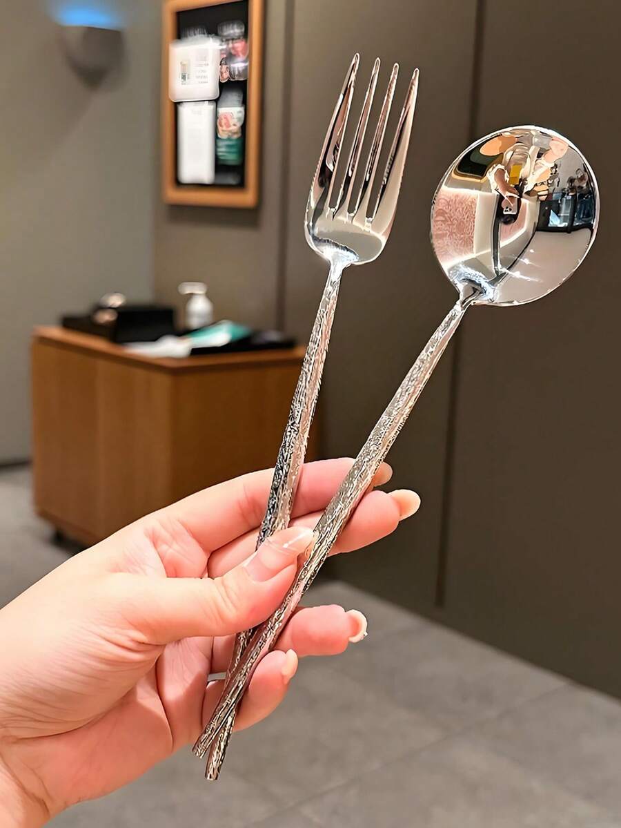 2/6/12 pièces Cuillères et fourchettes à dessert en acier inoxydable réutilisables avec motif portugais, convient pour remuer le café, la crème glacée, le gâteau, les restaurants, les fêtes, les mariages, les cafés, le thé de l'après-midi, les boutiques de desserts - Doré - Voir 1