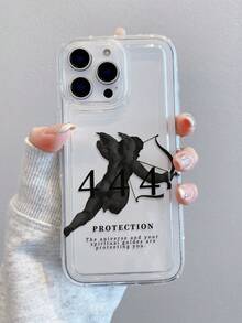 1pc Minimalist Creative Numeric Angel Archer English Slogan Graphic Transparent Airbag Anti-Drop Phone Case, Compatible With Samsung/Compatible With IPhone XS/XS Max/XR/11/12/13/14/14 Plus/15/15 Plus/16/16 Plus/7/8 Plus/17/17 Pro And Other Phone Models - Multicolor - View 2