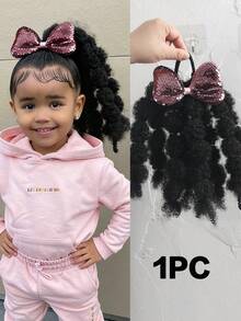1个柔软可爱8英寸蓬松弹力发圈，可扭成马尾辫，打造蓬松爆炸头造型，适合女孩和儿童，配有闪亮蝴蝶结发夹 - 黑色 - 查看 16