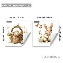 2 pezzi Adesivi da parete rimovibili in PVC con decorazioni floreali e coniglietti, adatti per decorare camera da letto, soggiorno, balcone e finestre per la Pasqua primaverile - Multicolore - Visualizzare 8
