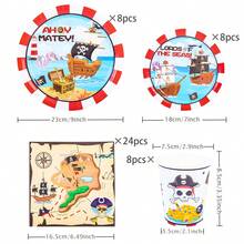 Cartoon Pirate Disposable Tableware Set, Including 7/9 Inch Paper Plates, Paper Cups, Paper Napkins, Suitable For Birthday Parties, Festivals, Gatherings, Picnics, Celebrations, Wedding Tea Parties, Graduation Ceremonies - Multicolor - View 6