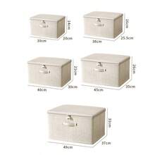 1pc Linen Foldable Storage Box, Large Capacity Covered Organizer Box, Stackable (No Lock) - Multicolor - View 3