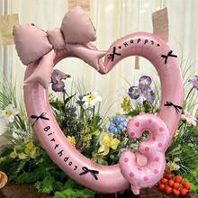 1 Set 40-Inch Giant Pearl Pink Heart Shaped Foil Balloon, 16-Inch Pink Number Balloons, Decorated With Black Ribbon Bow And "Happy Birthday" Sticker, Suitable For Birthday Celebrations, Outdoor Events, Anniversary, And As Wedding Decor Background - Multicolor - View 14