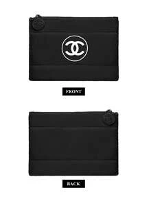 CHANEL Materiel Cosmetic Bags , Signature Logo Makeup Pouch In Black And White, Down Cotton Material, Travel Organizer - Black - View 5