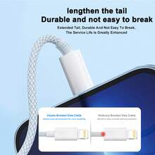 1/4 件 20W 3.3 英尺/100 厘米 Type-C 转 Lightning 尼龙编织数据线，兼容 14 13 12 11 Pro Max XR XS X 8 7 6 Plus SE/iPad，高速快速充电线 - 彩色 - 查看 11