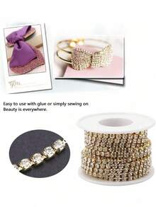 EstiloCadena De Diamantes De ImitacióN, Cadena De Cristales Con Diamantes De ImitacióN Para Manualidades Adorno De Cristal De Diamante Para Costura Manualidades DecoracióN JoyeríAVersióN Mejorada - Dorado - Ver 9