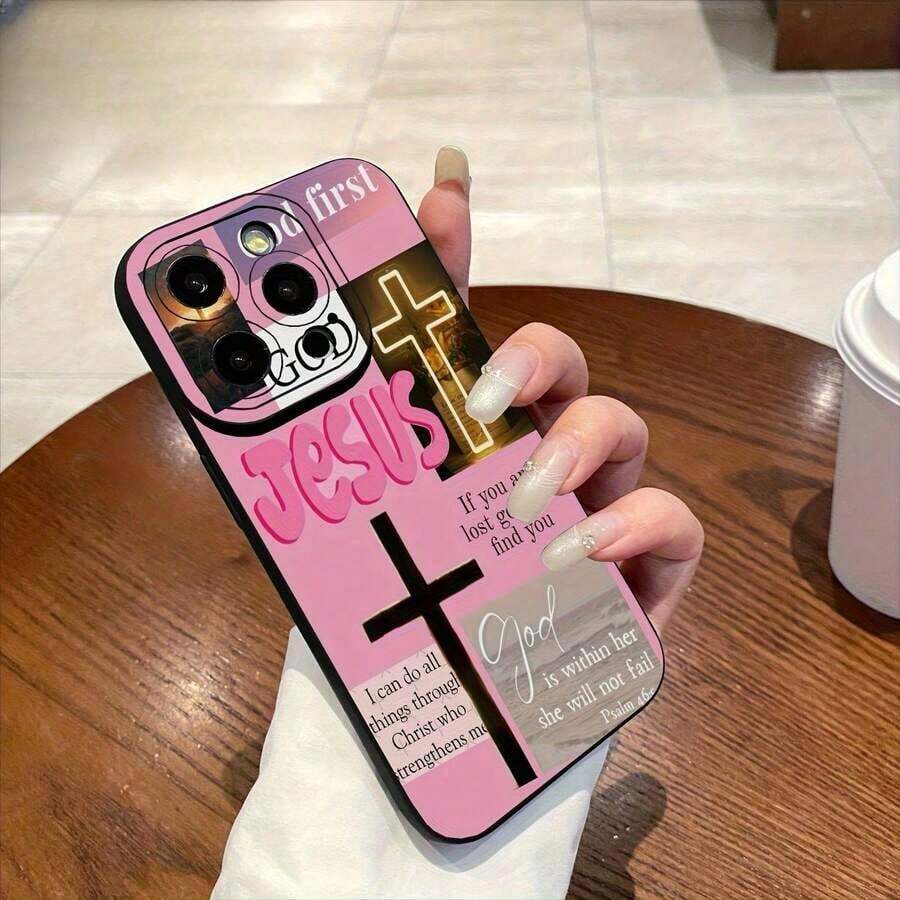 [Jesus] Diseño Inspirador de Dios Jesús TPU Protector Anti-Choque 11/12/13/14/15/16 Pro Plus |   Teléfono Faith Pinkchristmasfall - Negro - Ver 1