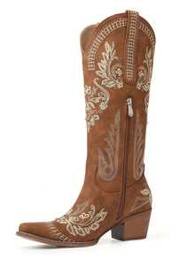 Retro Western Cowboy Boots Mid Calf Cowgirl Booties Women Luxury Embroidery Rhinestones Block Chunky Heel Festival Party Shoes - 棕色 - 查看 2