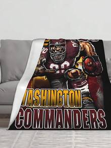 Washington Commanders Soft Lightweight Black-Themed Plush Flannel Blanket (With Cartoon Player & Team Elements) |    Game Day Throw |   Official Team Merchandise |   Gift For Football Fans |   Machine Washable Home Decor - Nhiều màu - Xem 2