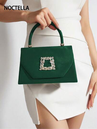 Noctella 一款优雅时尚的深绿色手提包，饰有精致闪亮的水钻，单肩包/链条包，女士晚宴包，适合女士参加派对、婚礼、晚宴、宴会等场合，是送给女性的最佳礼物。