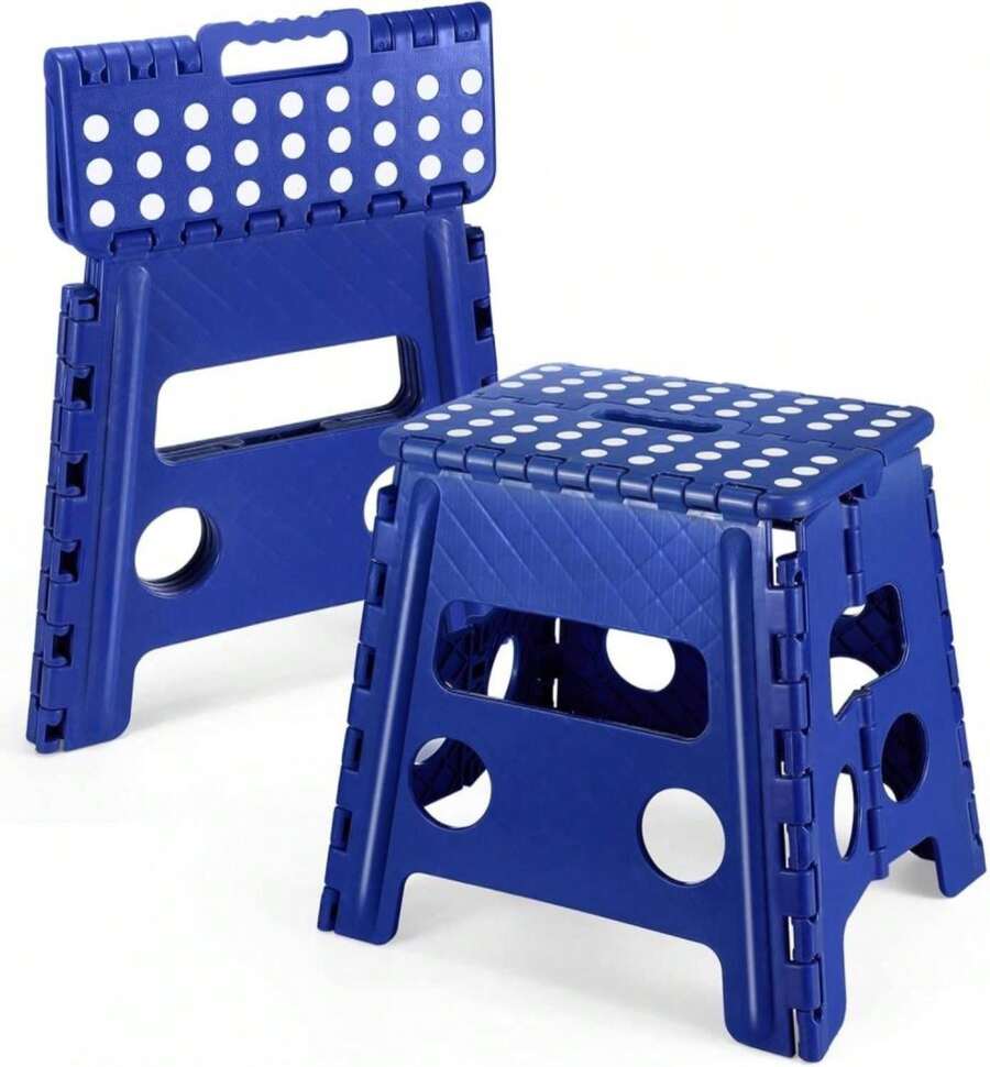 Dyforce 16 Inch Folding Step Stool 400lbs Capacity Sturdy Plastic Foldable Step Stools For Adults Stepping Stool With Handle Easy To Carry Handle Folding Stool Ideal For Kitchen (Grey 1PC) - ColorB - 查看 1