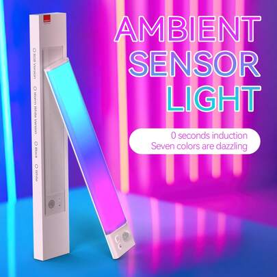 5色RGB感应LED夜灯条，USB充电，磁吸式壁挂设计 - 无需钻孔，安装简便，适用于家具/橱柜/衣柜，营造节日氛围和摄影效果，也可用于游戏室或派对。