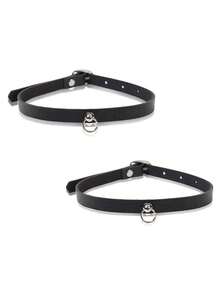 Anime Reze Cosplay Choker PU Necklace Punk Leather Collar Pull Ring Chain Unisex Party Props - Black - View 7
